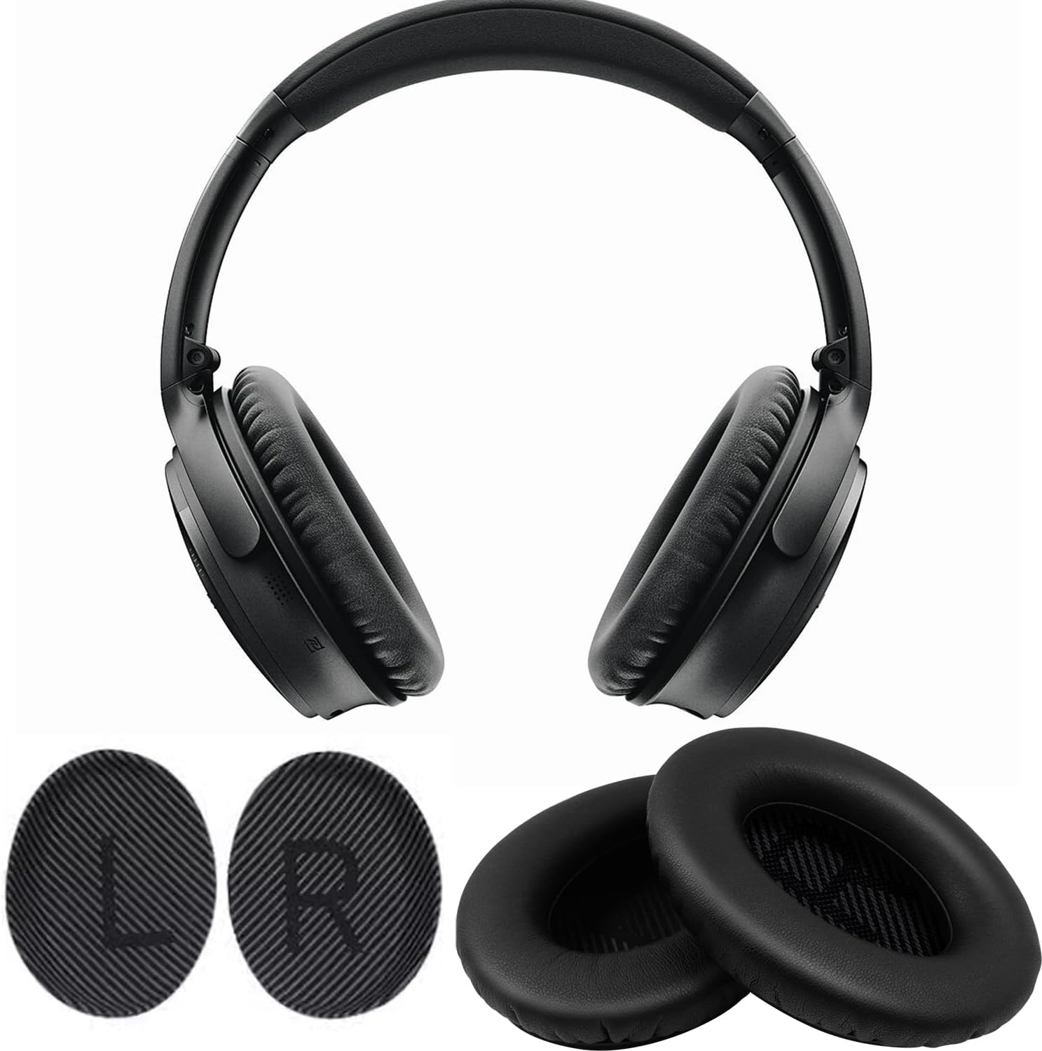Replacement Earpads Cushions for Bose QuietComfort 35 & Quiet Comfort 35 II, Headphones Ear Covers Ear Pads for Bose QC35/QC35II/25/15 QC2 / Ae2 / Ae2i / Ae2W / Sound Link/Sound True-Black&Black