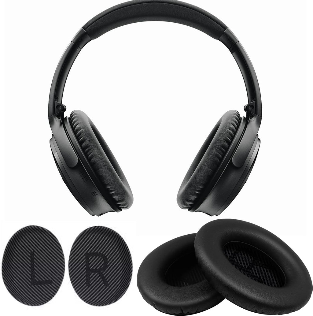 Ear Pads for Bose Quiet Comfort 35 Soft Protein Leather Replacement Earpads Ear Cushions Ear Pad for Bose QC 45/35 / 25/15 QC2 / Ae2 / Ae2i / Ae2W / Sound Link/Sound True (QC35-Black&Black)