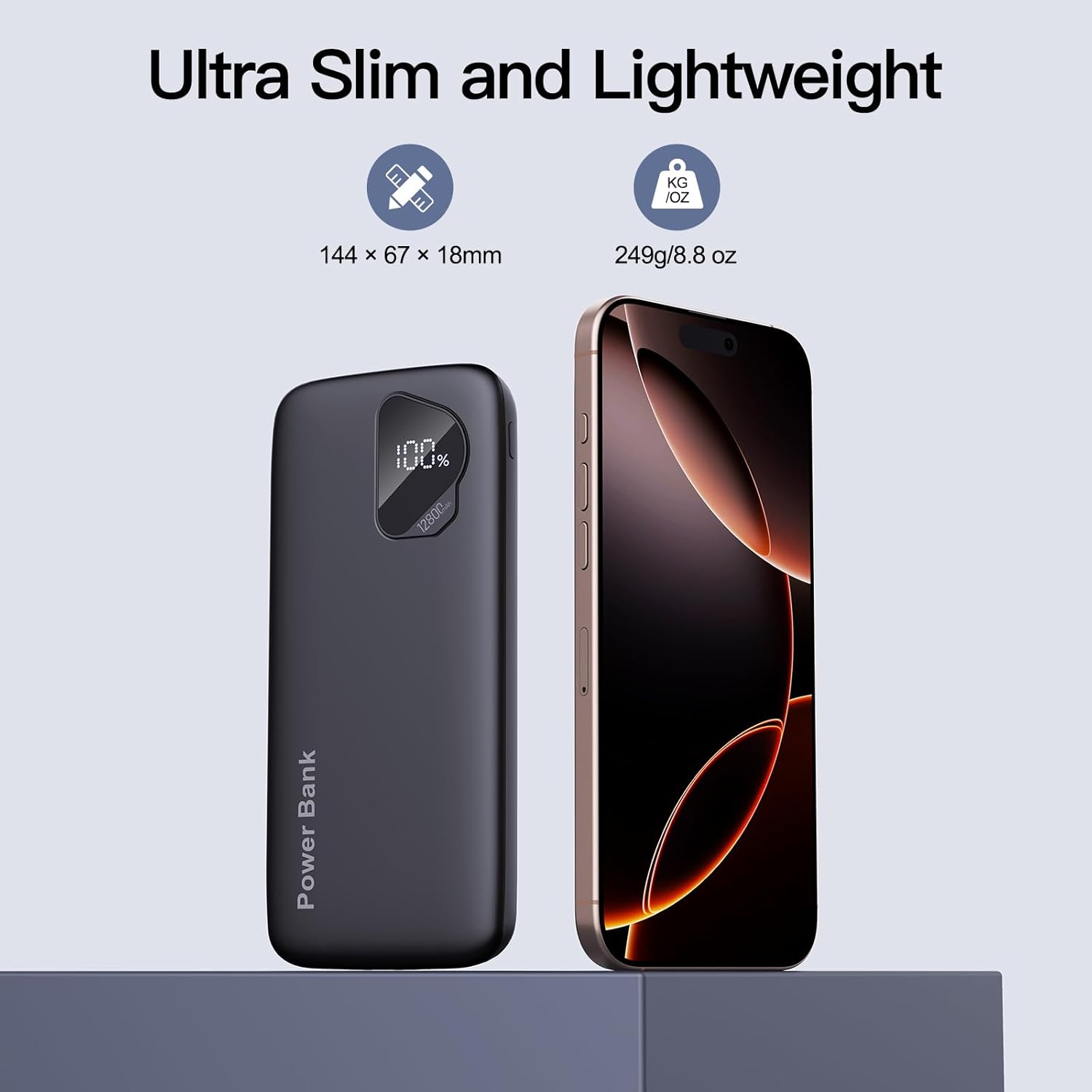 2025 Portable Charger with Built in Cables, 12800mAh Travel Essential Battery Pack, 4 Outputs 2 Inputs Slim Power Bank with Cord Wires Compatible with iPhone,Samsung,Android (2 Pack)