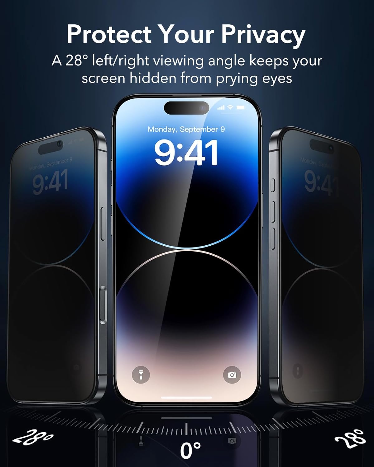 ESR 3 Pack 9H+ Glass for iPhone 14 Pro Max Privacy Screen Protector, [Military Grade Shatterproof & Longest Durable] Armorite Anti-spy Tempered Glass with UltraFit Tray