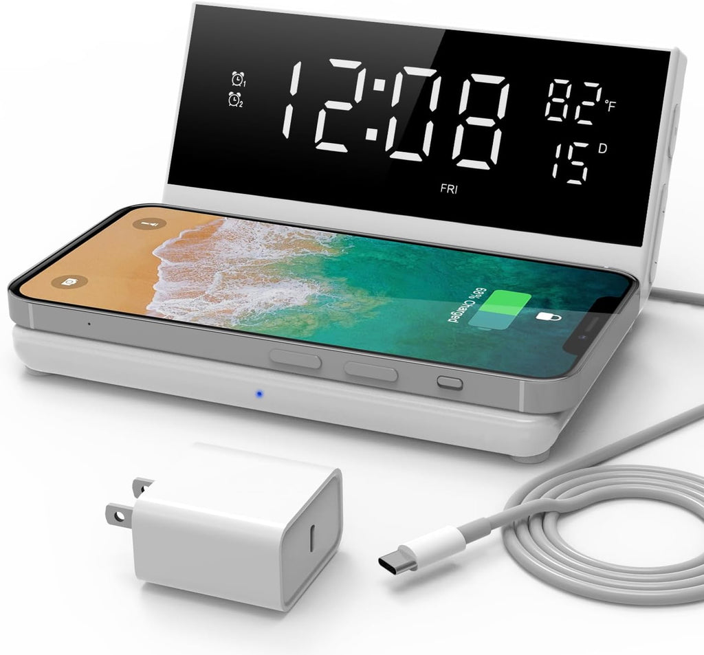 Soundfreaq Charge Rise II, SFQ-20: Digital Alarm Clock, with Dual Alarms, Fast USB Charger and Wireless Charger