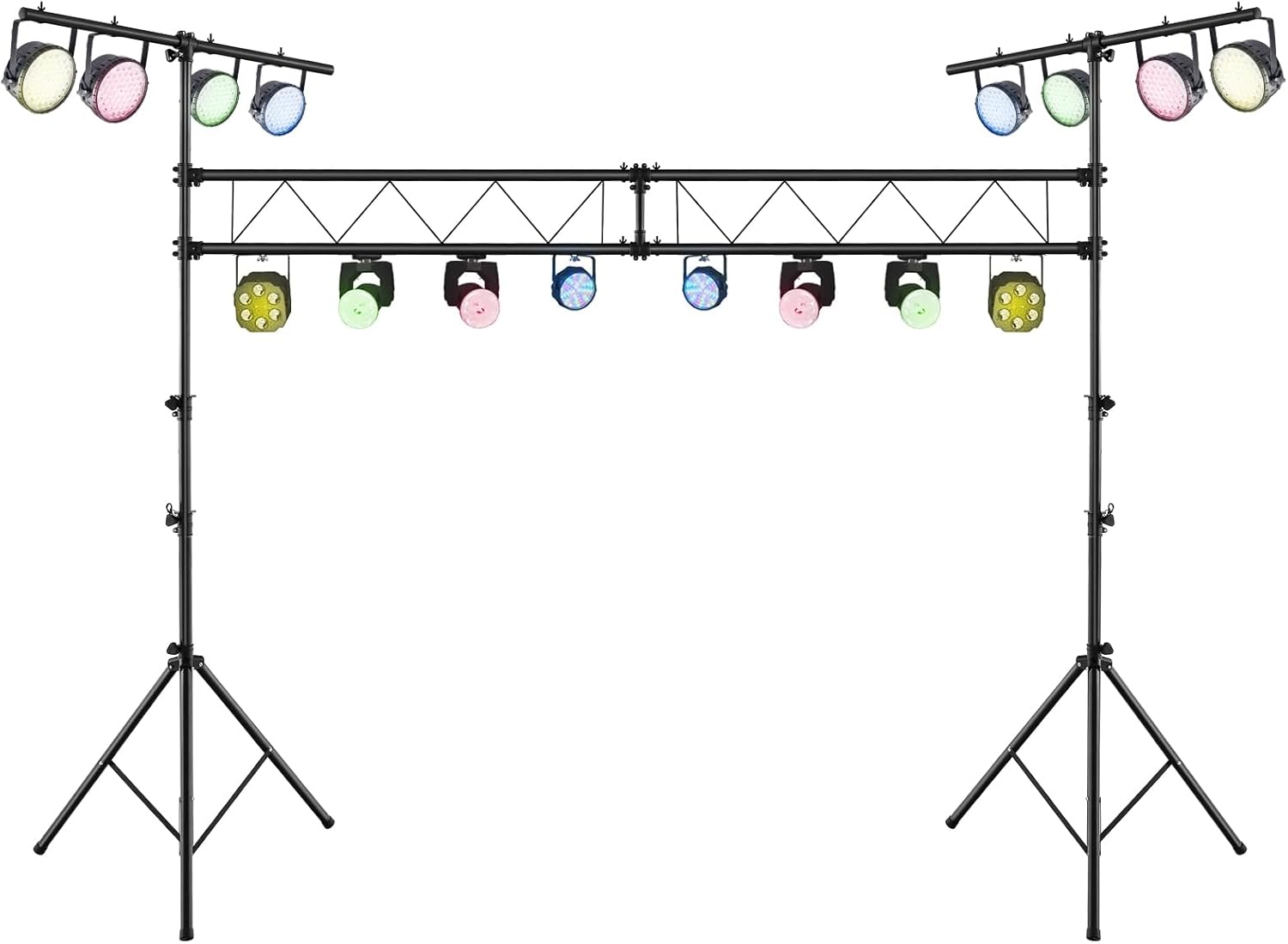 S AFSTAR DJ Light Stand, 14 FT Heavy Duty Metal Lighting Truss System W/Adjustable T Bars, 32 Mounting Points & Triangle Foot, Portable Truss DJ for Audio Stage, 220 Lbs Load (Lights Not Included)