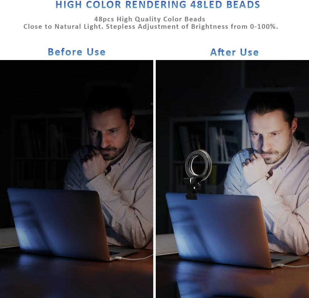 Video Conference Lighting Kit， Clip on Light Reading Lights， Ring Light, 360 ° Flexible Gooseneck Bed Night Light ，Computer Laptop Video Conferencing