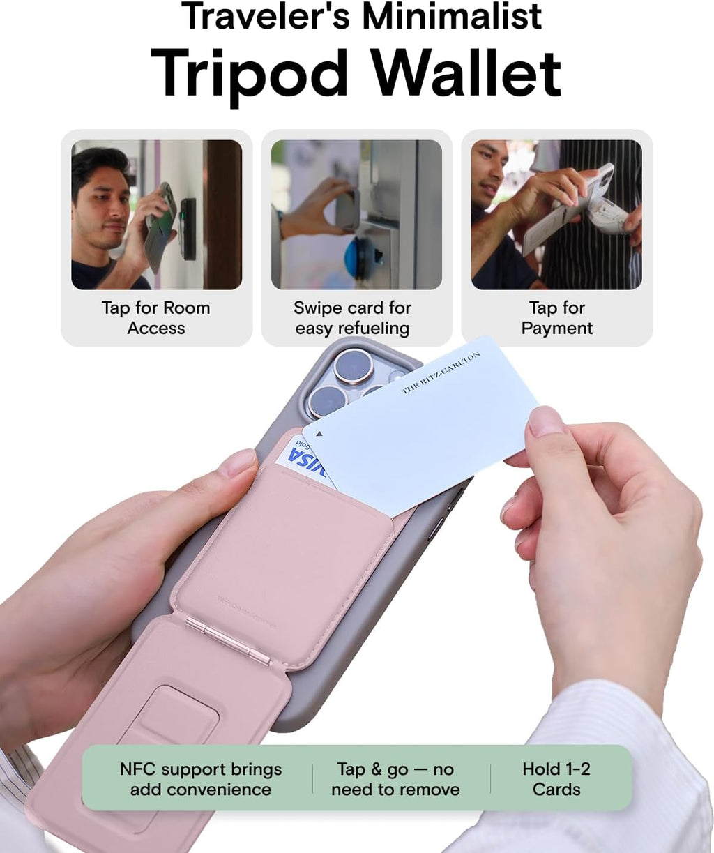 MOFT Phone Tripod Wallet for iPhone, Mulit-Angles, Lightweight & Portable Phone Stand, MOVAS Vegan Leather Magnetic Wallet, Strong Magnets, NFC Card Holder,Travel Essential, Blush (with Card Slot)