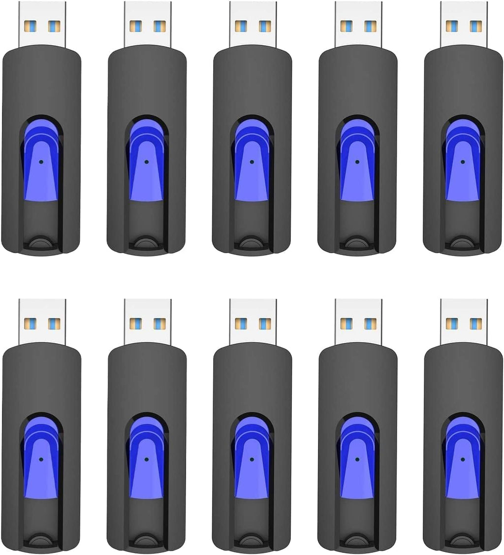 USB 3.0 Flash Drive, JUANWE 16GB Flash Drive 10 Pack USB Drives Thumb Drive 3.0 Retractable Memory Stick Jump Drive for Data Storage and Backupp, Blue 10 Pack