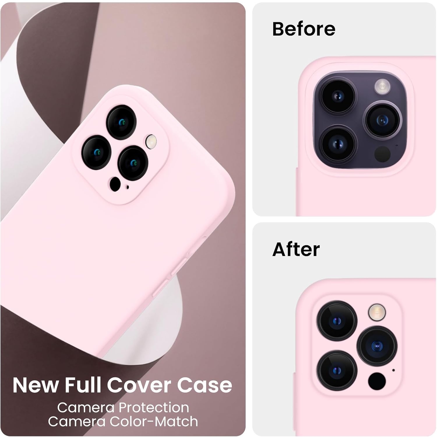 FireNova for iPhone 14 Pro Case, Silicone Upgraded [Camera Protection] Phone Case with [2 Screen Protectors], Soft Anti-Scratch Microfiber Lining Inside, 6.1 inch,Chalk Pink