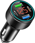 66W USB C Car Charger 4 Port Car Charger Adapter with 30W PD, 3.1A Aluminium Alloy Car Cigarette Lighter USB Charger with LED Voltmeter Compatible with Phone 15 14 13