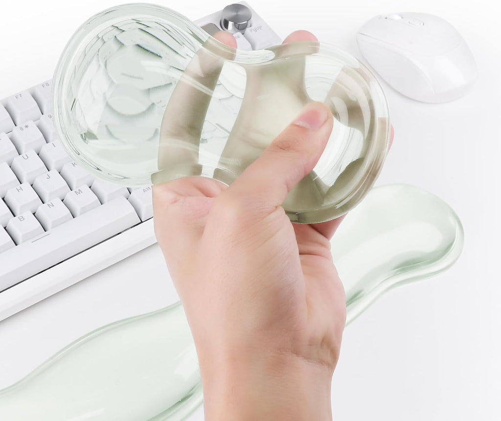Gel Keyboard and Mouse Wrist Rest, Cute Wrist Support and Arm Support Keyboard Rest for Keyboard and Mouse Typing Pain Relief，Suitable for Office/Computer/Laptop/Gaming（Transparent Green Set ）
