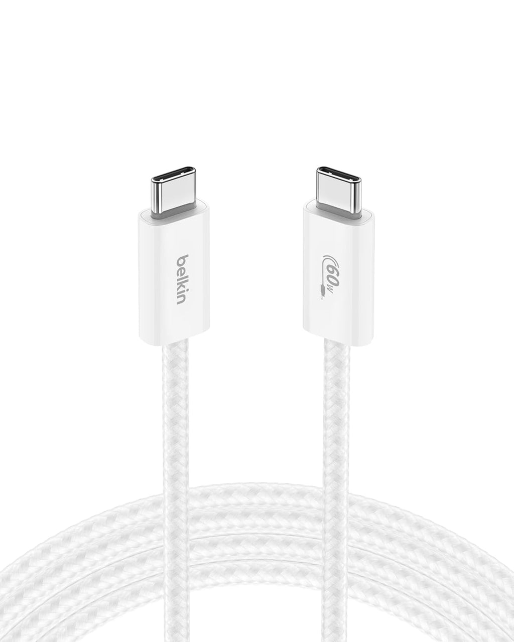 Belkin USB C to USB C Cable, 6.6ft, 60W - Type C Charger, iPhone Charger Cord, Soft, Braided, Flexible for iPhone 16, Galaxy S25, Pixel 9, Airpods, iPad Pro, Tablet & More, Travel Essentials - White