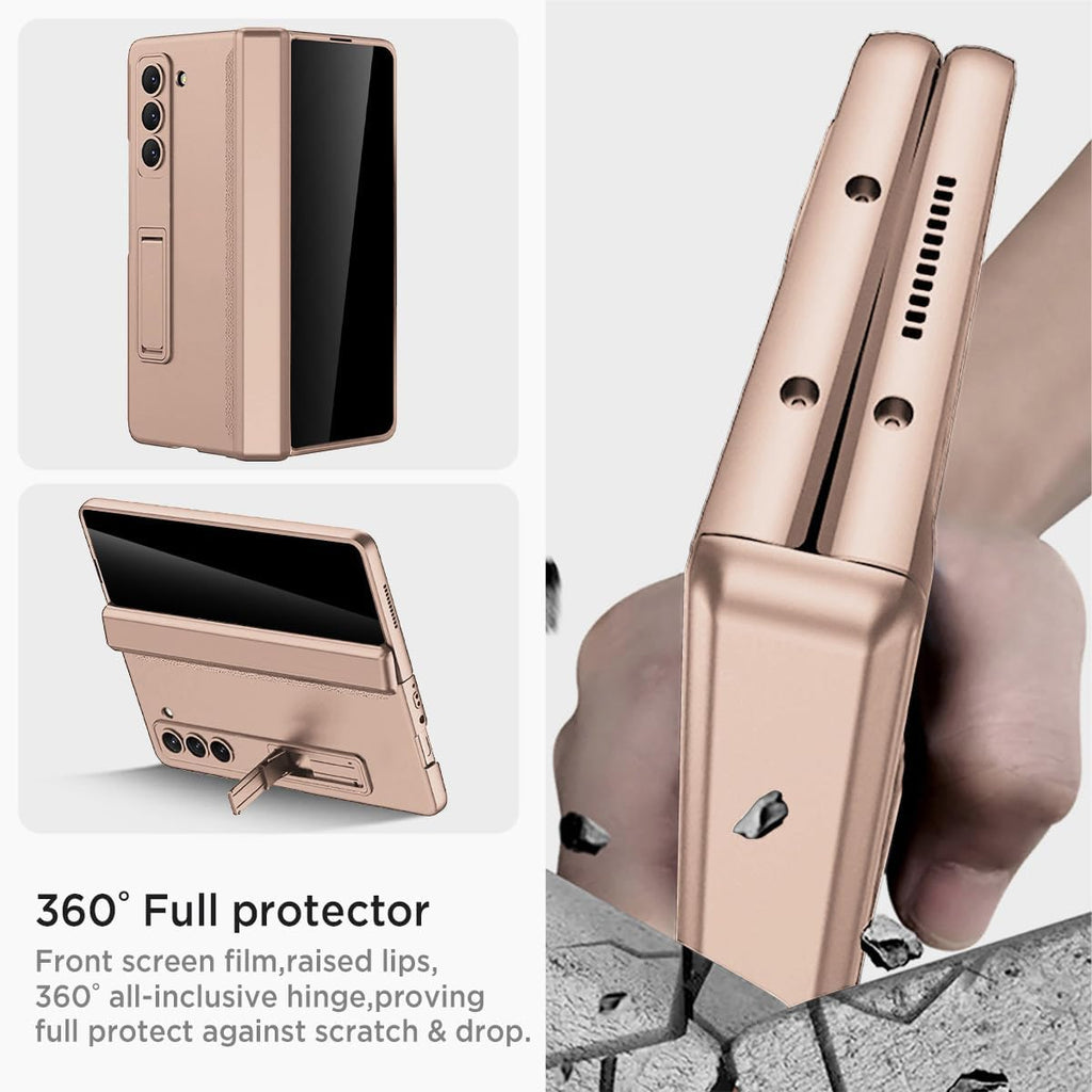 Miimall for Samsung Fold 6 Case with Privacy Screen Protector, Built-in Adjustable Kickstand & Magnetic Hinge & Camera Lens Protective All-Inclusive Phone Case for Galaxy Z Fold6 5G Champagne Gold