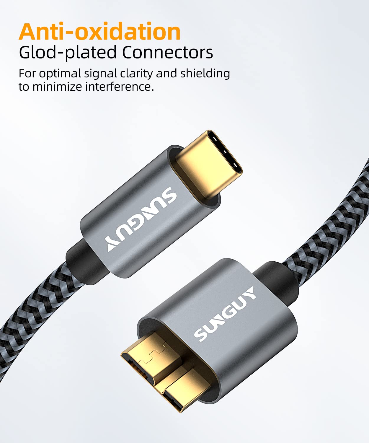 SUNGUY 10Gbps Micro B to USB C Hard Drive Cable 0.5FT, USB 3.1 USB C to Micro B, High-Speed External Hard Drive USB C Cable for iPhone 16/15 Series, MacBook Pro/Air, iPad, WD Toshiba Westgate Seagate