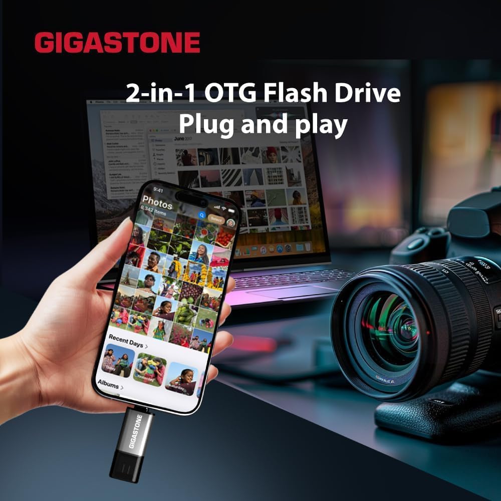 GIGASTONE 128GB Dual Flash Drive (5 Pack) Z40 USB 3.2 Gen 1, 2-in-1 Type-A & Type-C, 100MB/s Ultra Fast, Head Cap Design, Plug & Play for Smartphone/PC/Mac/TV/Car Audio, USB 2.0/3.0/3.1 Compatible