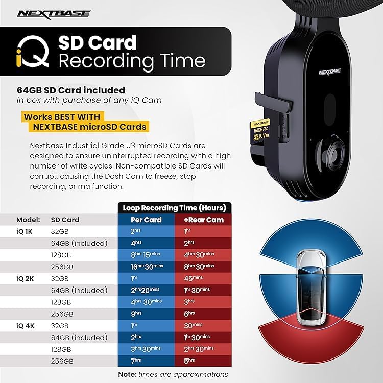 Nextbase 64GB U3 Micro SD Memory Card - with Adapter - Compatible with Nextbase in-Car Dash Cams Series 1 and 2