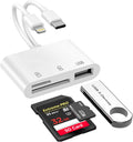 SD Card Reader for iPhone/iPad, Dual-Connector (USB C & Lightning) for Camera Memory Cards, 3-in-1 Micro SD Card Reader for Camera Adapter, Support SD, Micro SD, USB 3.0, Plug & Play