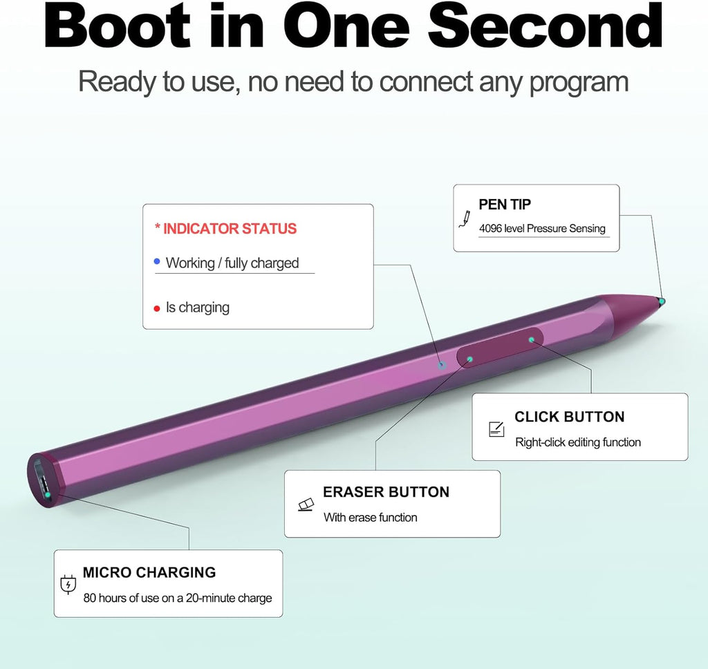 Stylus for HP Envy X360 Pavilion x360 Specter X360 Spectre x2 Envy x2 Touchscreen Laptop Rechargeable MPP 2.0 Tilt Pencil 4096 Pressure Sensitivity Using The Microsoft MPP Protocol, Red