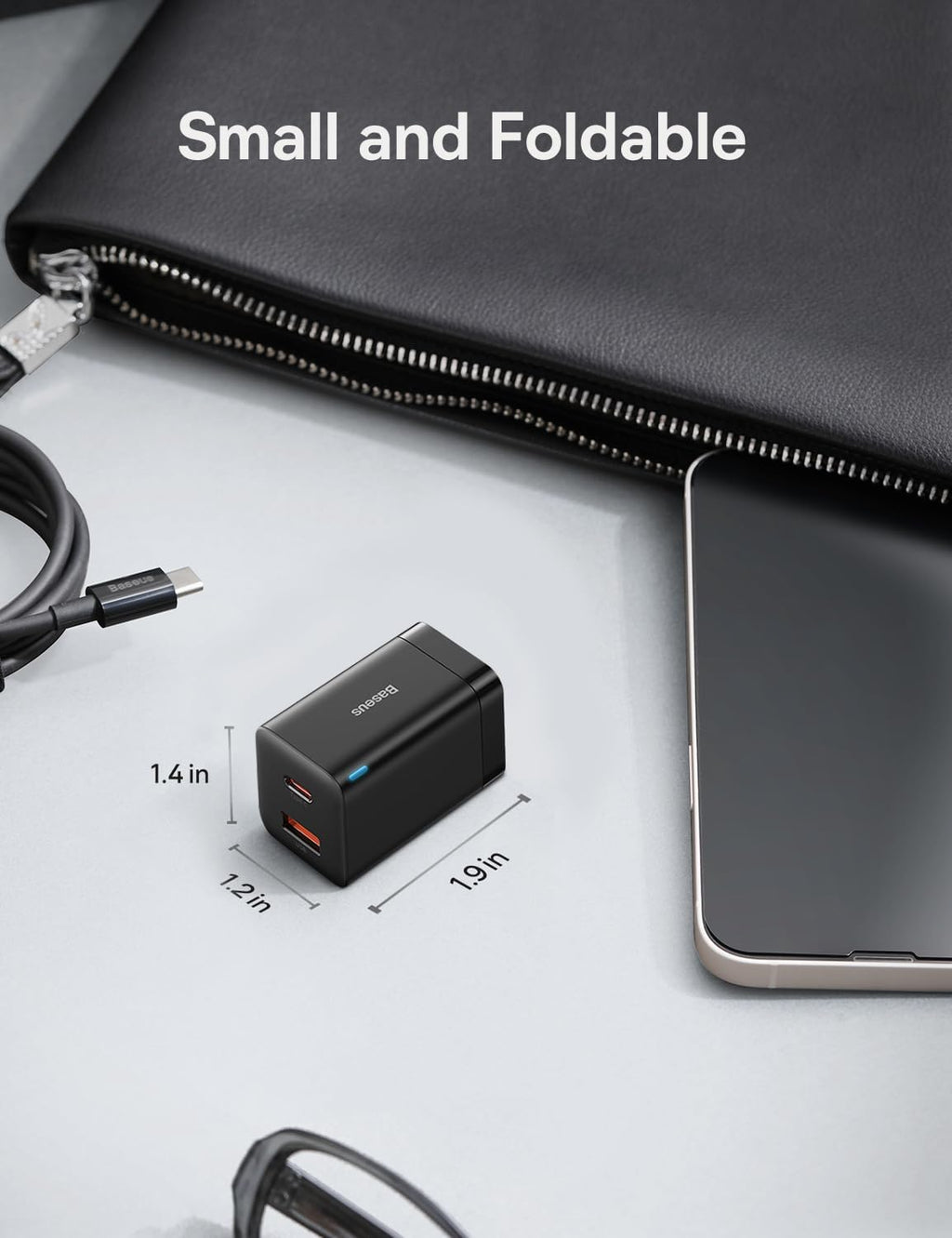 Baseus 30W Dual Port USB C PD Charger Block, Foldable PPS GaN Fast Charger Power Adapter for iPhone 16/15 Pro Max/14 Pro/13, Galaxy S24 Ultra/S23, Google Pixel 6, iPad, Black