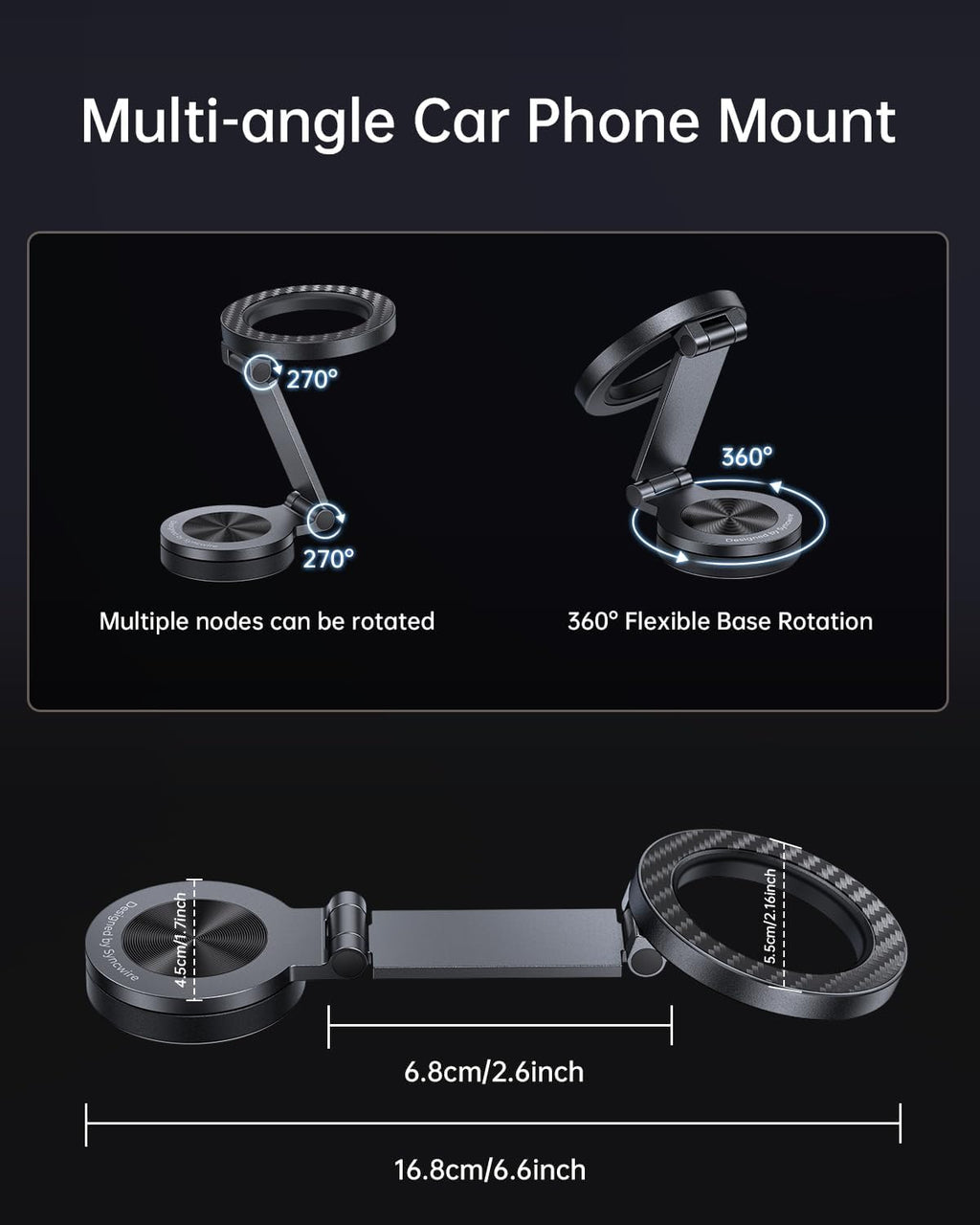 SYNCWIRE for MagSafe Car Mount - [360° Rotation] Magnetic Phone Holder for Car, Adjustable Metal Arm, Car Magnet Phone Mount for Dashboard, Car Accessories Fit iPhone 16 15 14 13 Pro Max &All Phones