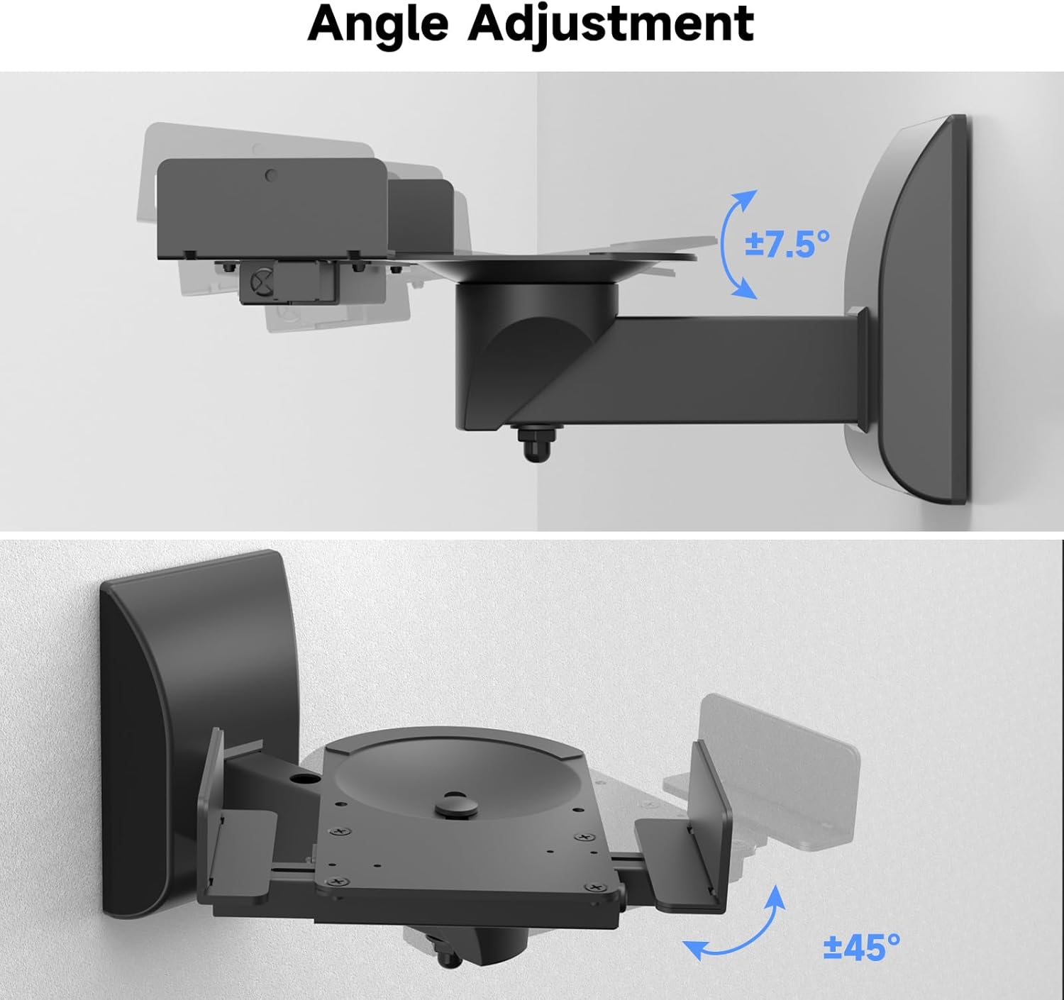 Suptek Speaker Wall Mounts - Dual Speaker Stands for Surround Sound, Universal Bracket, Tilt Swivel Shelves Up to 55lbs (Black, 2 Pack)