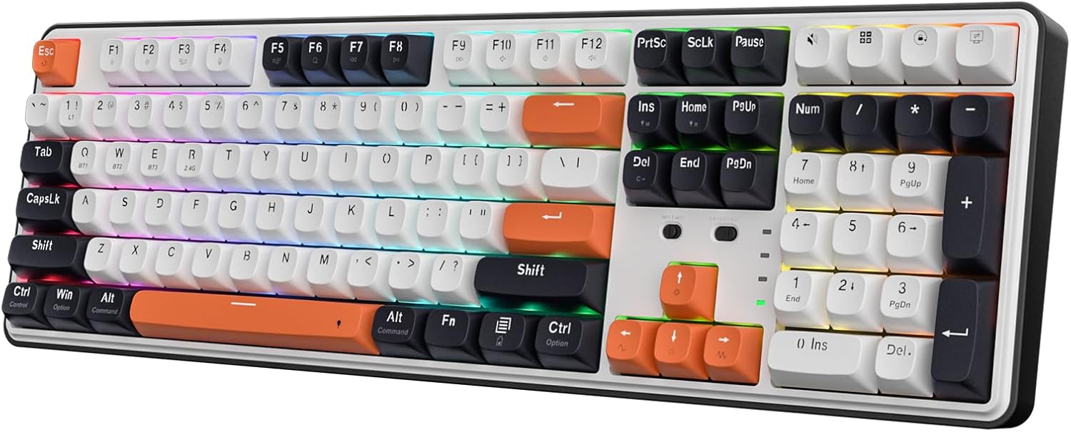 Redragon K689 PRO Wireless Gasket RGB Gaming Keyboard, 108 Keys Mechanical Keyboard w/Extra 4 Hotkeys, Upgraded Hot-swappable Socket, 3-Layer Noise Dampening, Round PBT Keycaps, Custom Linear Switch