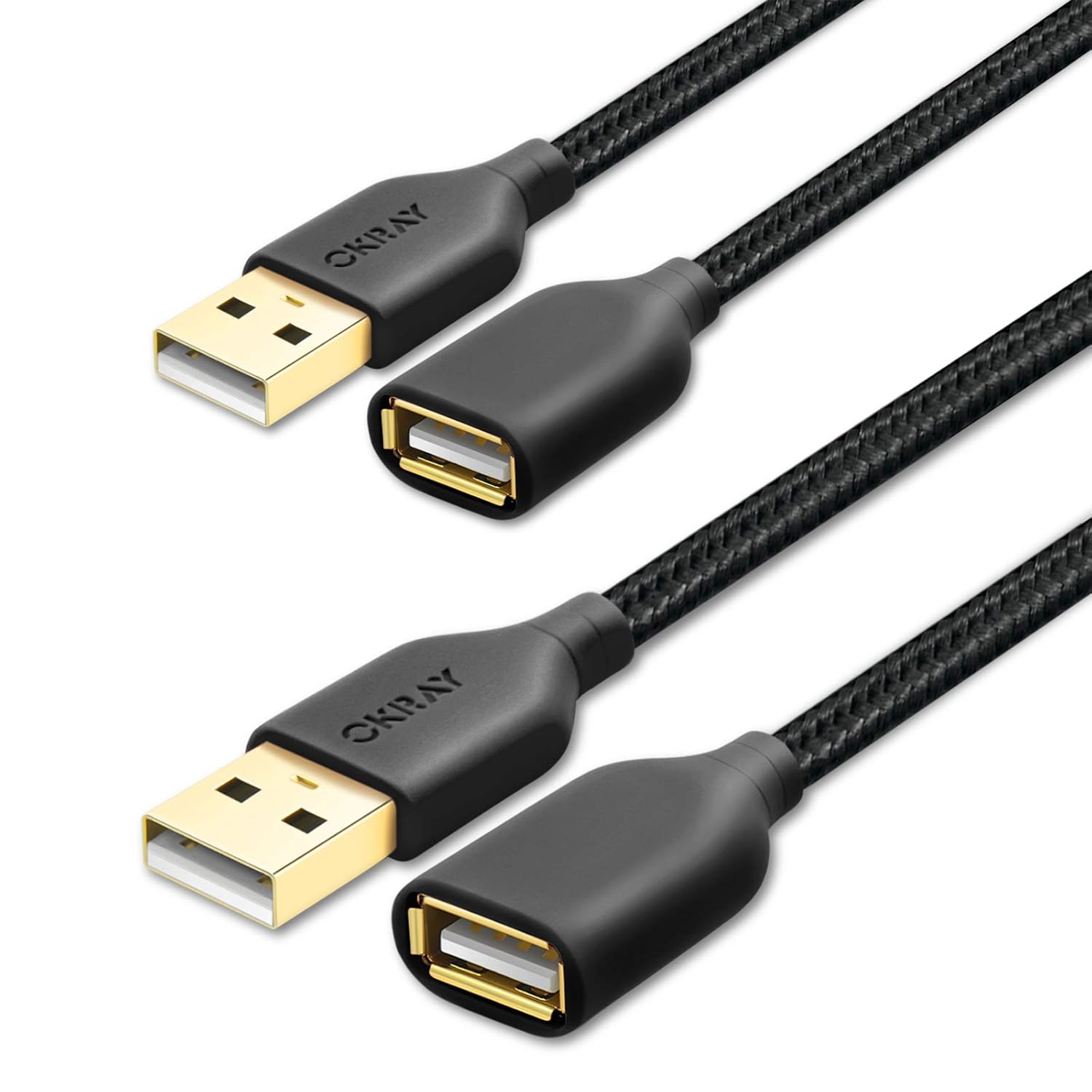 USB Extension Cable, 2-Pack OKRAY 6FT Nylon Braided USB 2.0 Extension Cable Type A Male to Female Cable Extender Cord with Gold-Plated Connector for Printer, Camera, USB Flash Drive, Hard Drive, Mouse