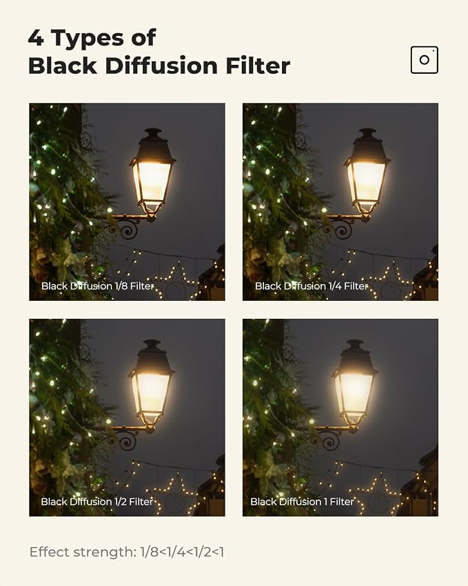 K&F CONCEPT 77mm Black Diffusion 1/4 Filter Mist Cinematic Effect Filter - Image 6
