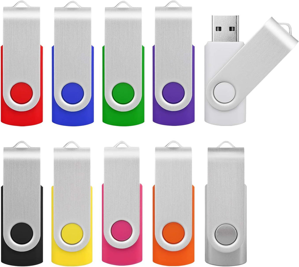KOOTION 16GB Flash Drive 16gb USB Flash Drive 10 Pack Thumb Drive Memory Stick Swivel Jump Drive Keychain Design, Mixcolored