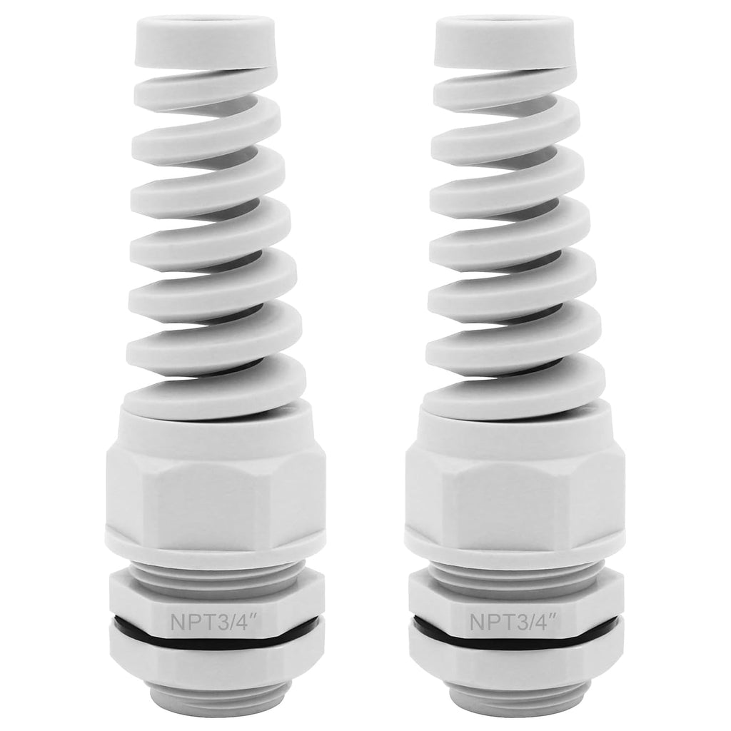 Strain Relief Cord Connector,LISTENJIALE 2Pcs NPT 3/4" Waterproof Cable Gland Flex Spiral Strain Relief Adjustable 12.5-18mm Cable Connector Nylon Joint with Gaskets(Grey)