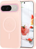 Magnetic for Google Pixel 9/Pixel 9 Pro Case, [Military Grade Drop Protection] [Compatible with MagSafe] Shockproof Slim Translucent Matte Anti-Slip for Women Girls Men Case, Pink