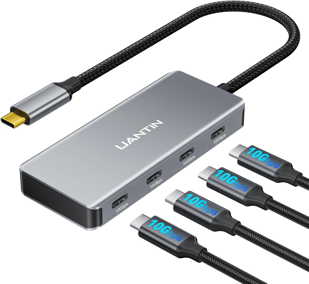 USB C Hub, 10Gbps High-Speed Type C Splitter with 4 USBC 3.2 Port, Plug and Play USB-C Multiport Adapter for Docking, MacBook Pro/Air, iPhone 15/16, iPad, Surface Pro, Dell, XPS and More