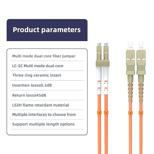 Multimode Duplex OM1 Fiber Patch Cable LC/UPC to SC/UPC 2.5M/8.2FT Fiber Optic - Image 4