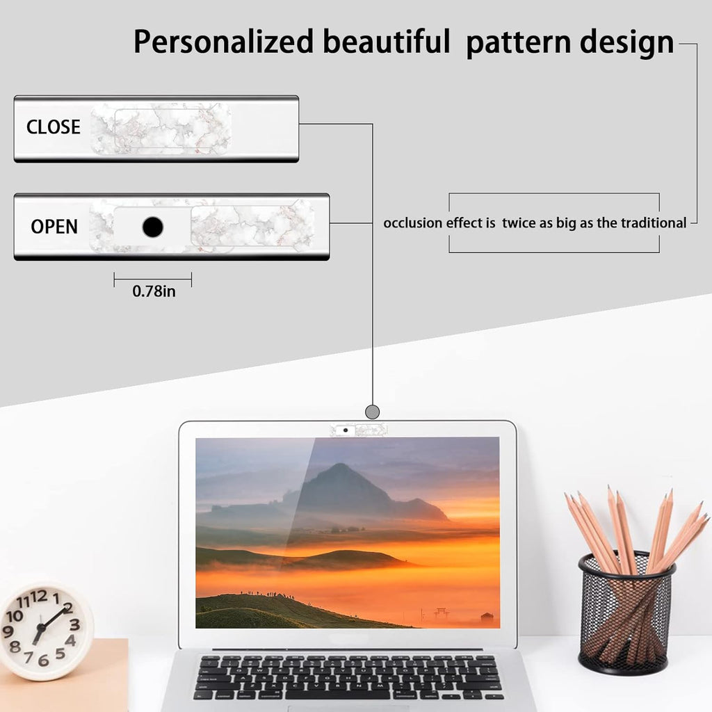 Webcam Cover, 3 Pieces, Laptop Camera Cover, Privacy Shielding Capacity is Twice as Big as The Traditional, Suitable for Computer Mobile Phones, laptops, Tablets and so on (White Marble)