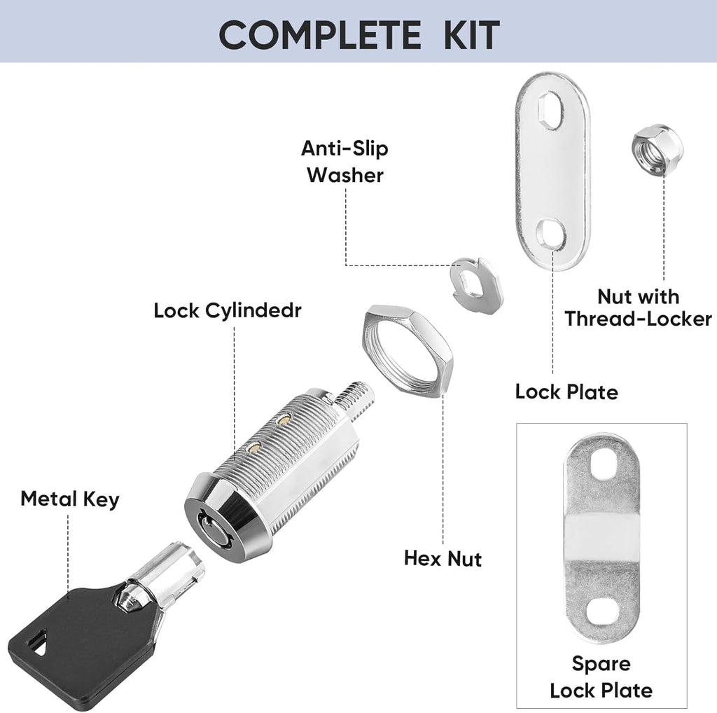 PTEROMY 5 Pack Cabinet Lock with Keys, 5/8'' Heavy Duty Tubular Cam Lock for RV Compartment Storage Locks, Full Set of RV Cam Locks (Chrome, 5/8'', 5 Pack)
