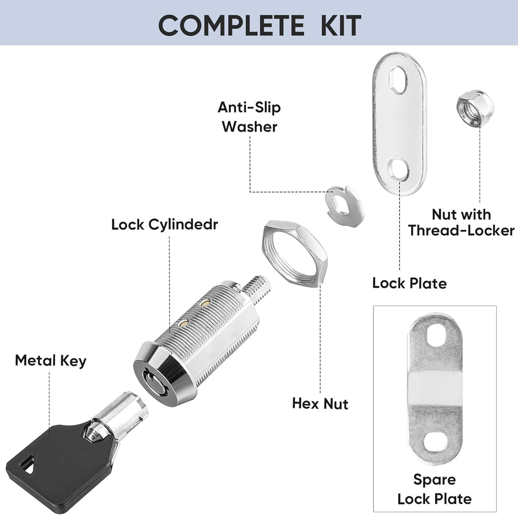 PTEROMY 2 Pack Cabinet Locks with Keys, Heavy Duty Tubular Cam Lock for RV Compartment Storage, Full Set (Chrome, 1-1/2'', 2 Pack)