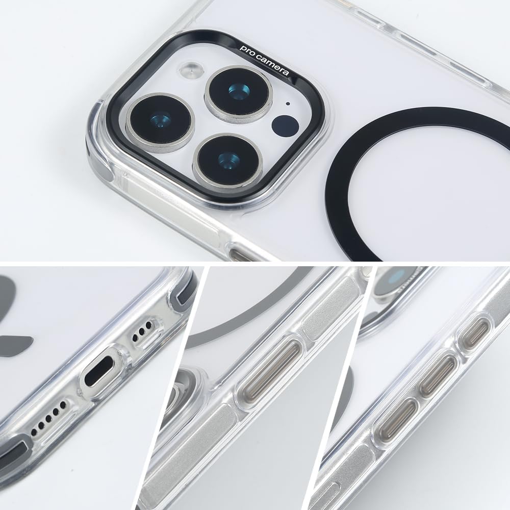 for iPhone 16 Pro Max Case with 62.99 inch Lanyard, Classic Clear&Black Magnetic Phone Case, Drop&Shockproof Protection Cases, Phone Holder Lanyard, Compatible with Magnet Accessory
