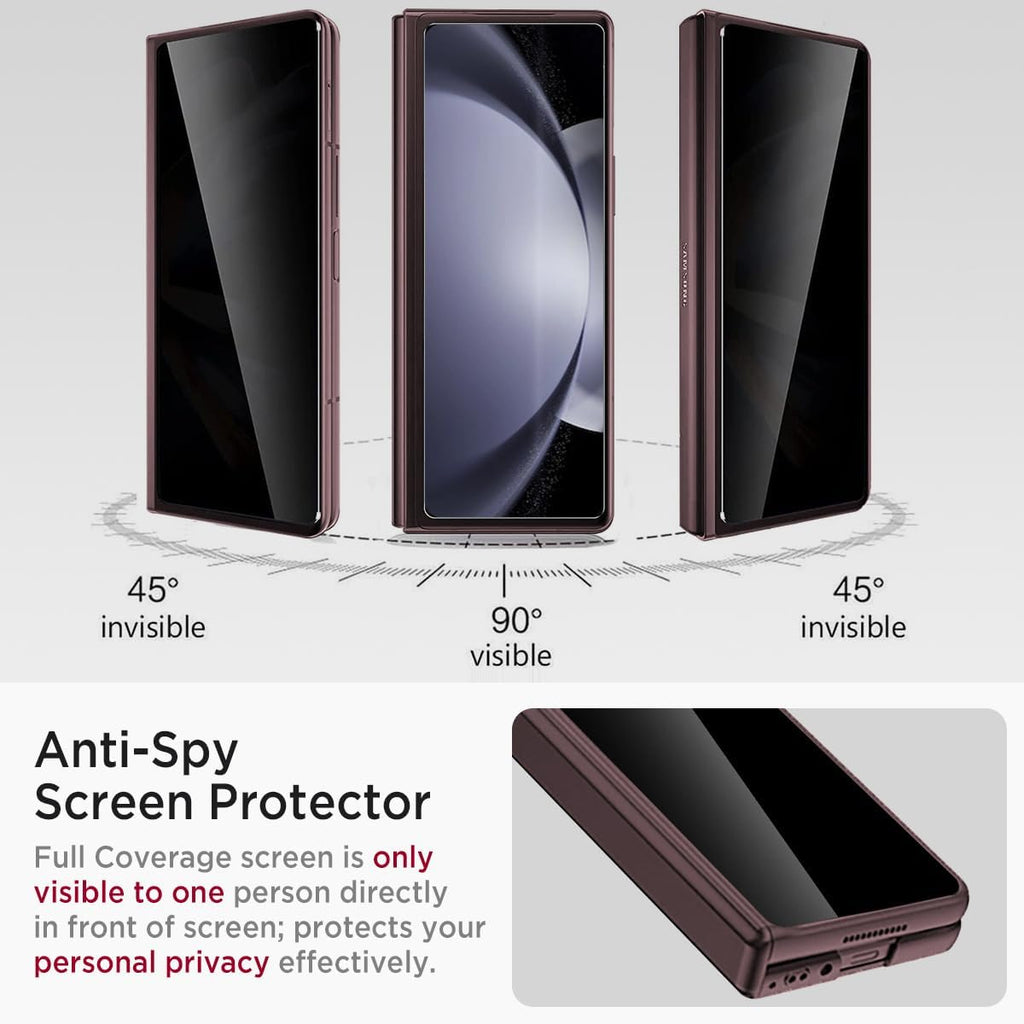 Miimall for Samsung Galaxy Z Fold 5 Case with Privacy Screen Protector, Built-in Convenient Adjustable Kickstand & Magnetic Hinge Protection All-Inclusive Protective Case for Galaxy Z Fold 5 Wine Red