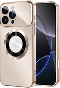 Magnetic for iPhone 16 Pro Case, Compatible with MagSafe, Built-in Camera Lens Protector, Logo View, Military Grade Drop Protection Phone Cover, Desert Titanium