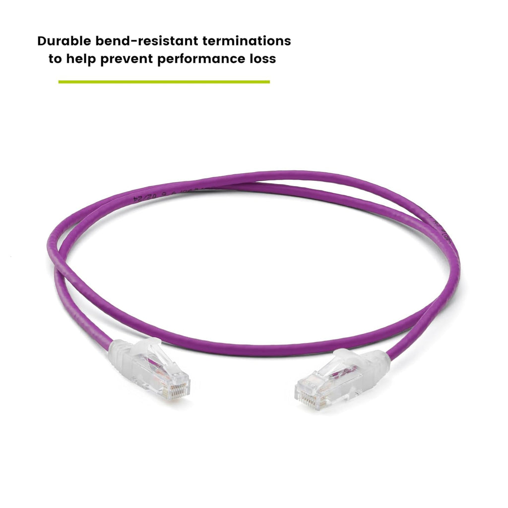 TRUECABLE Cat6 Component Rated Patch Cable, Unshielded (U/UTP), 2ft, Purple, 28AWG Solid Copper, Snagless 10G High-Speed Ethernet Cable, PoE++ 4PPoE 100W, UL Listed, RoHS-3, 5 Pack