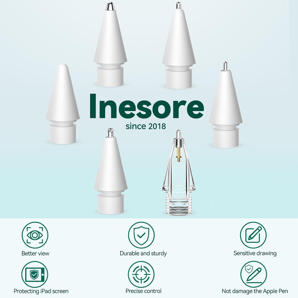 Inesore 6 Styles Replacement Tips for Apple Pencil Pro,Multiple Options Metal Durable Nibs Accessories for Apple Pencil Pro/2nd Generation/1st Gen/USB-C (6 Pack)