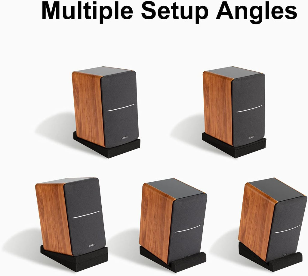 SS5 Studio Monitor Isolation Pads, High-Density Acoustic Foam Tilted Tabletop & Desktop Speaker Stands for Midsize Bookshelf Computer Speakers, Prevent Vibrations & Fits most Speaker, Black - Pair
