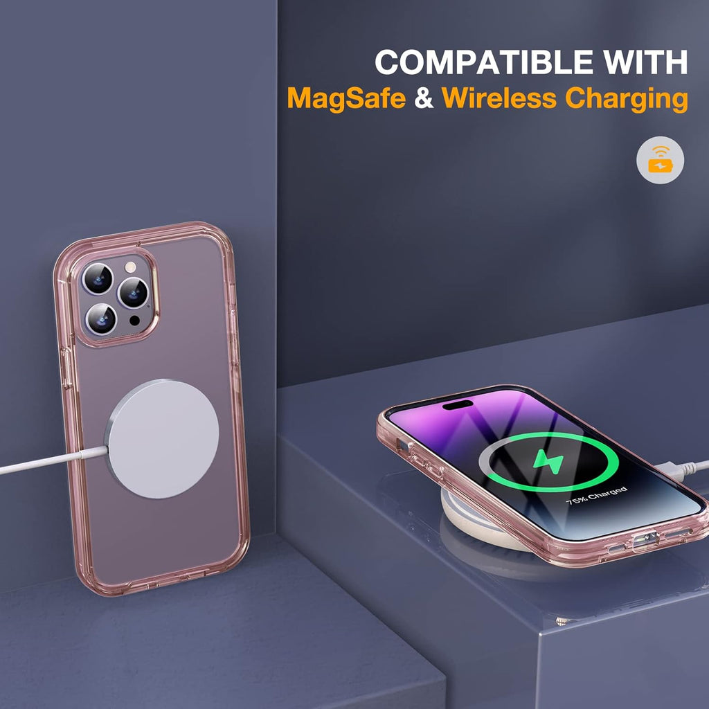 Miracase Glass Series Designed for iPhone 14 Pro Max Case 6.7 Inch, Upgrade Full-Body Bumper Case with Built-in 9H Tempered Glass Screen Protector, with Camera Lens Protector, Clear Pink