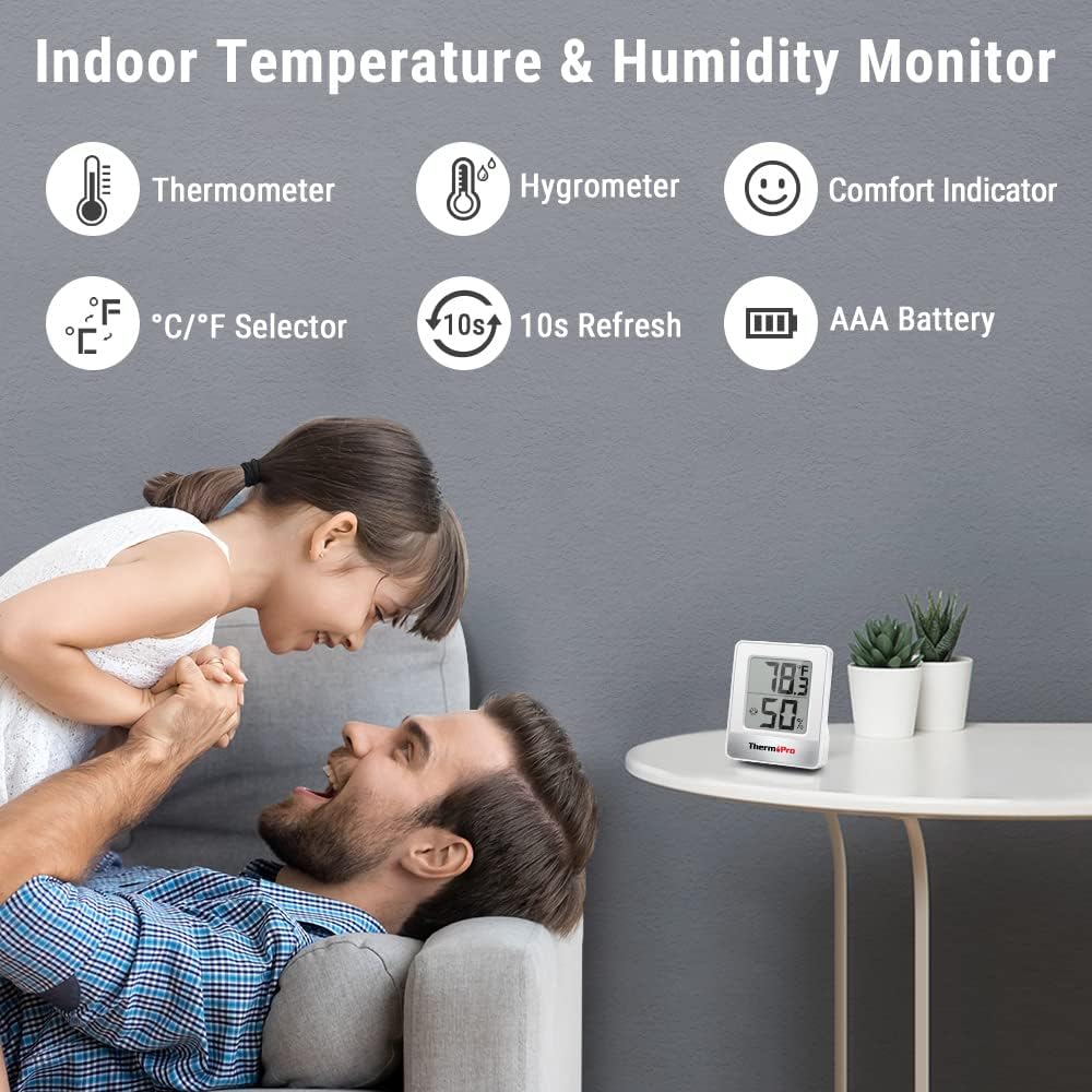 ThermoPro TP49 Digital Hygrometer Indoor Thermometer Humidity Meter Room Thermometer with Temperature and Humidity Monitor Mini Hygrometer Outdoor