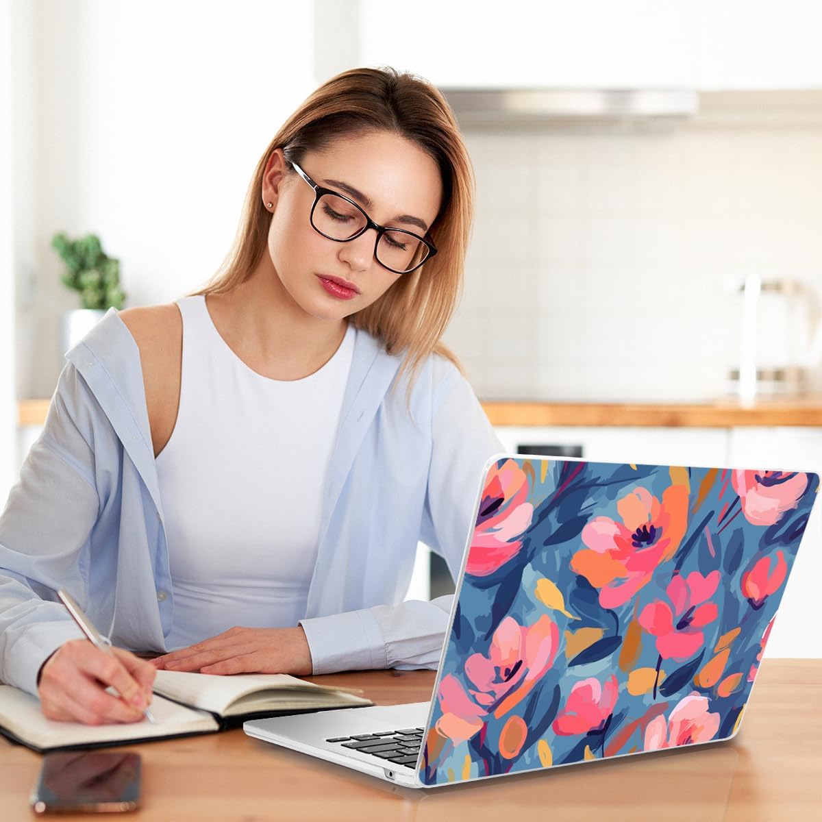 Teryeefi Compatible for 2022-2024 2025 MacBook Air 13.6 inch Case M4 A3240 / M3 A3113/ M2 A2681, Flowers Hard Shell Case&Keyboard Cover&Type C Adapter for MacBook Air M4 M3 M2, W-Abstract Pink Flower