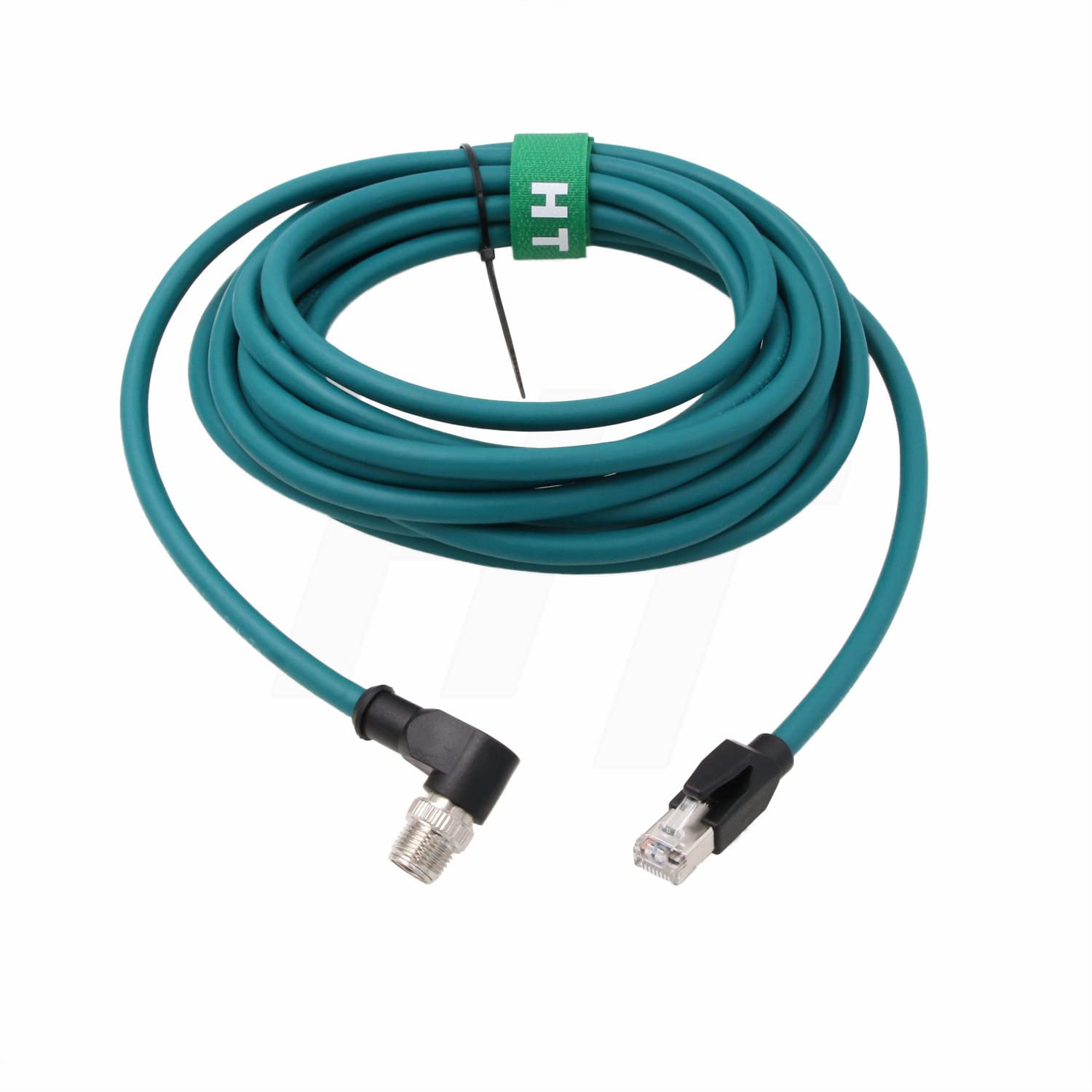 M12 GigE Ethernet 8 Pin X-Code RJ45 Cable CAT7e for Cognex Basler Baumer Sick Keyence Datalogic Microscan Vision Camera Sensor Reader, Right Angle 90-Degree (20m)