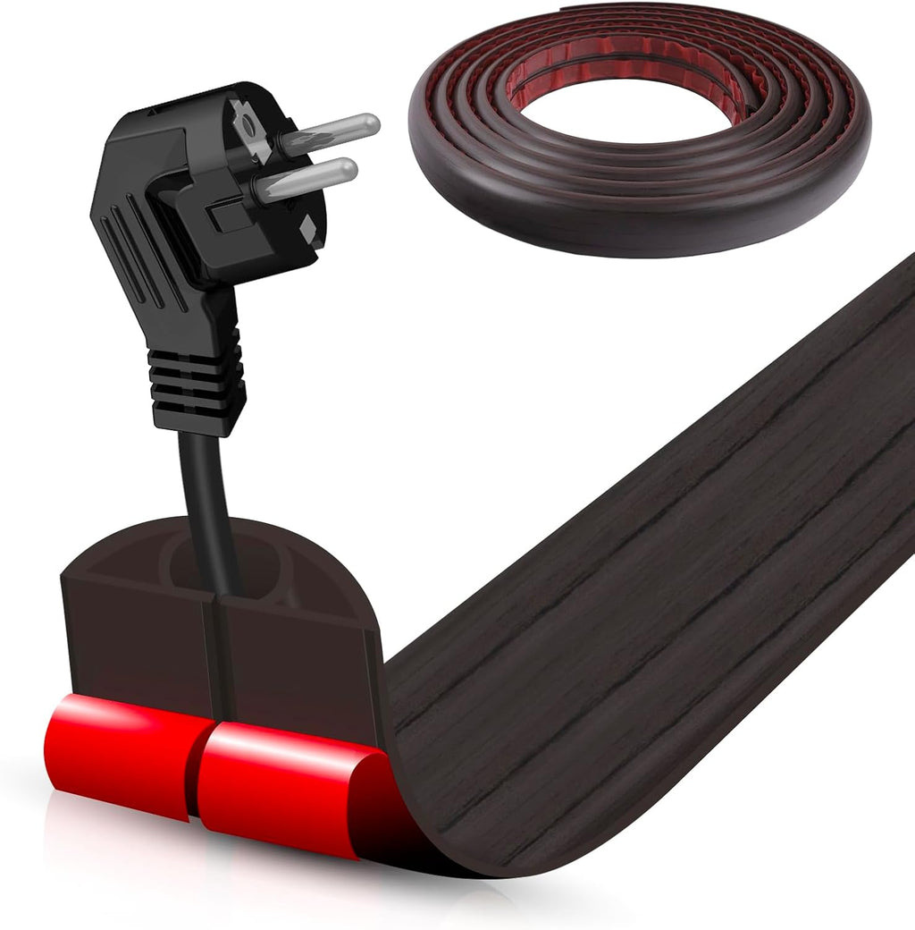 Floor Cord Cover Self Adhesive Cord Hider,20FT Cable Management, Extension Strip Protector for Wires, Prevent Cable Trips for Offices, Gyms, Exhibitions Cavity:0.39"(W) x 0.27"(H) Black Wood