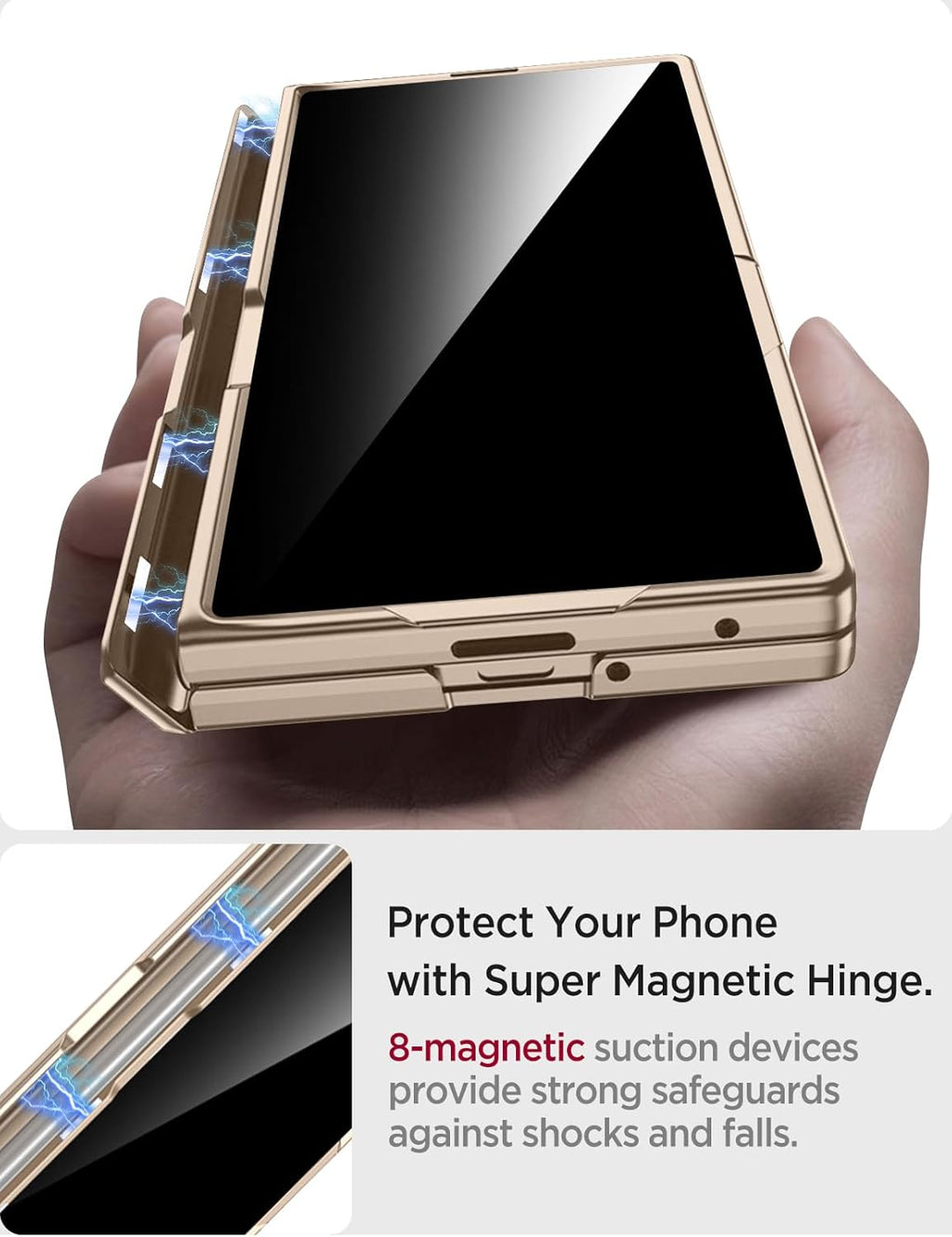 Miimall for Samsung Galaxy Z Fold 7 Case with Privacy Screen Protector, Anti Spy Built-in Adjustable Kickstand Magnetic Hinge Protection Full-Body Protective Case for Galaxy Z Fold 7 Champagne Gold