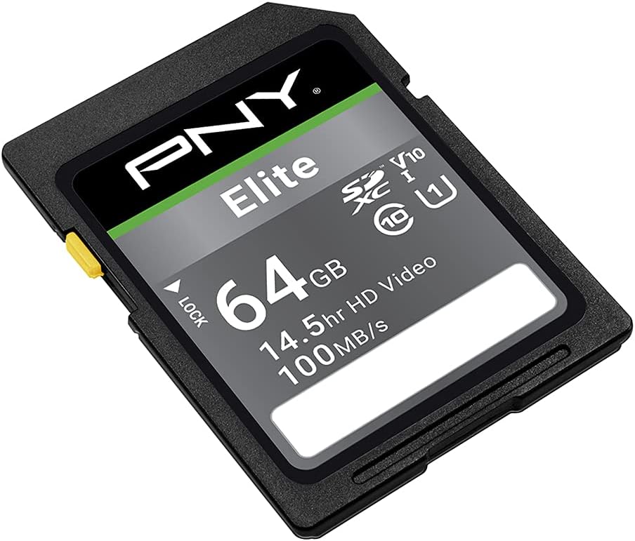 PNY 64GB Elite Class 10 U1 V10 SDXC Flash Memory Card - 100MB/s, Class 10, U1, V10, Full HD, UHS-I, Full Size SD (Pack of 1)