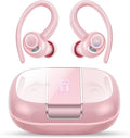 Wireless Earbuds Bluetooth 5.3 Headphones Sports, 48Hrs Playtime Bluetooth Earbuds with CVC 8.0 Mic, 2025 Stereo Bass Over Ear Bud with Earhooks, LED Display, IP7 Waterproof Earphon for Running Rose