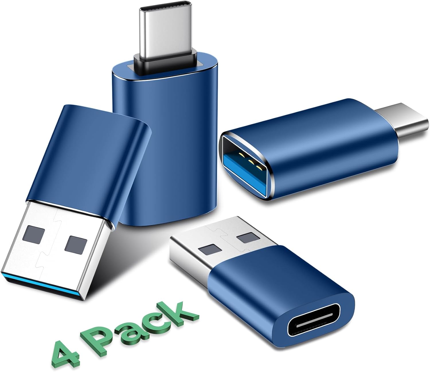 Temdan USB to USB C Adapter 4 Pack,【2*Type C Female to A Male Charger Converter】&【2*USB C Male to USB Female】 OTG Adapter for Apple Watch Ultra 8 9,iPhone 15 Pro Max 14 13 12,AirPod,Samsung - Blue
