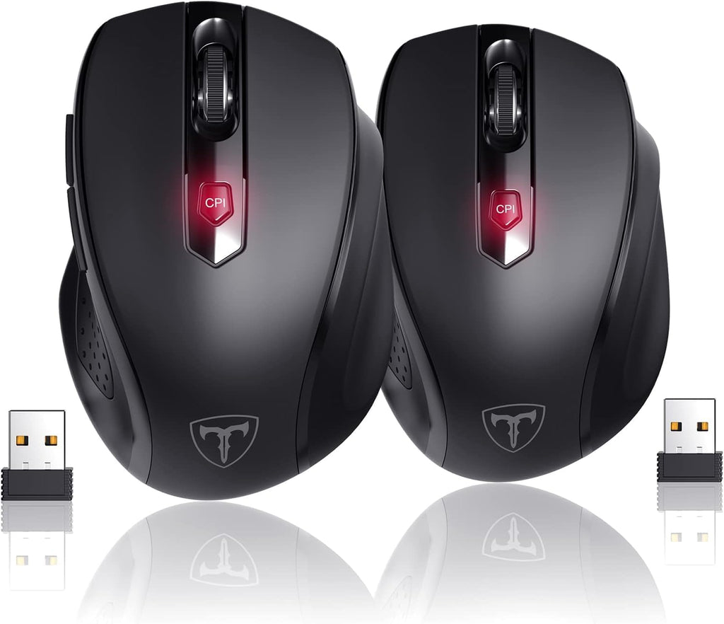 Wireless Mouse, D-09 Computer Mouse USB Cordless Mice for Laptop, Ergo Grips, Lightspeed 5-Level 2400 DPI, 16 Months Battery, Portable for PC Mac Chromebook (2Pack)