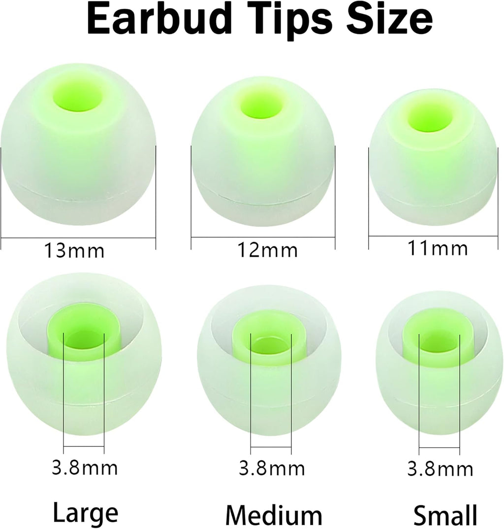 Silicone Earbud Tips - S M L, Fit Most In-Ear Earbuds (Inner Hole 3.8mm - 5.1mm), 9 Pairs
